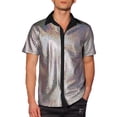 thumbnail image 1 of Camisas metálicas brillantes de INSPIRE CHIC para hombres, de manga corta, con botones, camisas de fiesta disco, 2XL plateado, 1 of 1