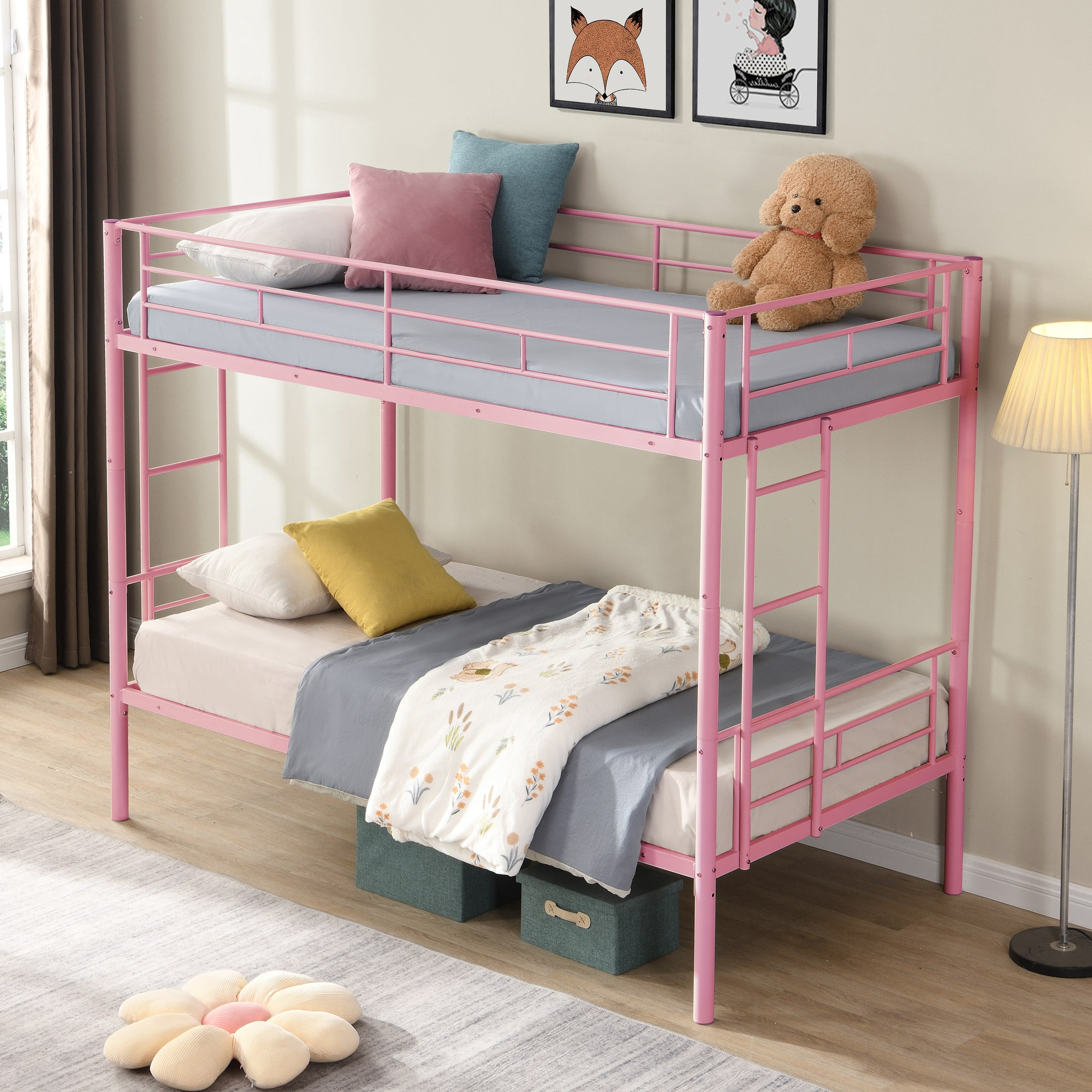 Metal Bunk Bed Pink Twin Over Twin