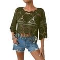 thumbnail image 2 of Women's Plain Fringe Trim Cut out Sheer Cover Up, Boho Scallop Trim 3/4 Sleeve Round Neck Cover up for Vacation, 2 of 5