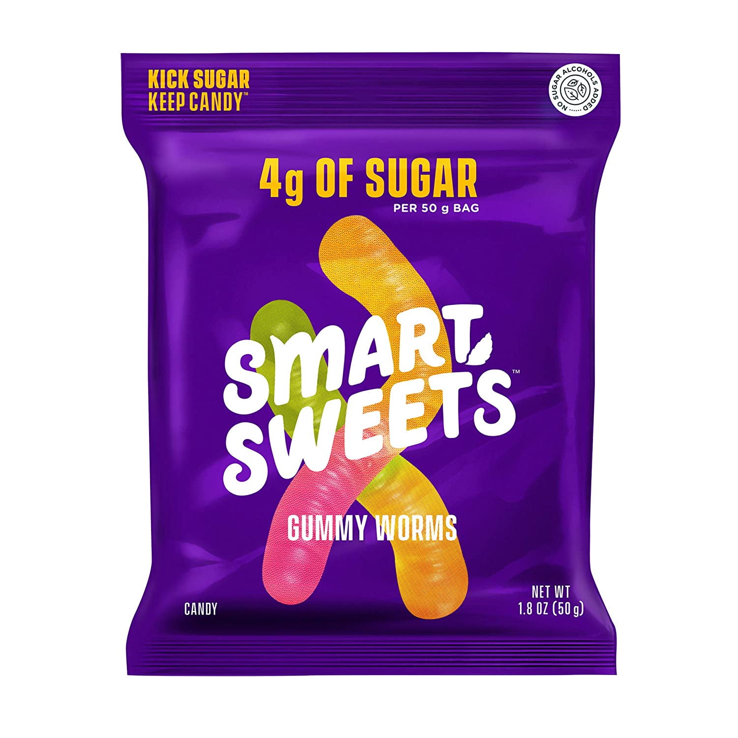 Smart Sweets Gummy Worms, Candy with Low Sugar (4g), Low Calorie, No Sugar Alcohols, Non-GMO, No Sugar Added (Pack of 1)