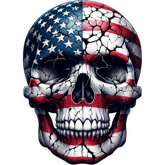5 Pack - StickerDad® Cracked Skull Flag - USA - Full Color Printed Sticker - (Size: 5" Color: Full) - for Windows, Walls, Bumpers, Laptop, Lockers, etc.