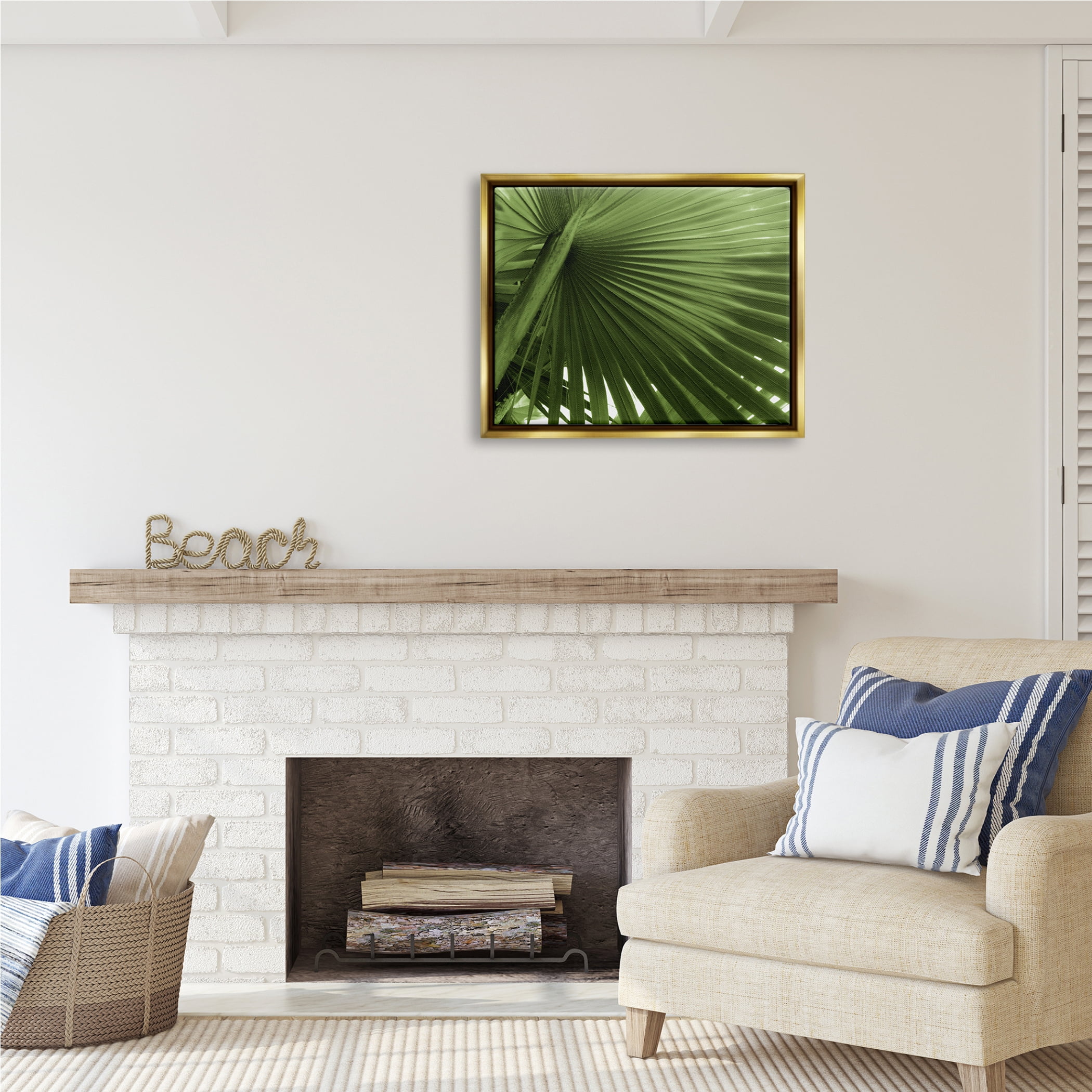 Stupell Industries Green Tropical Leaf Botanical & Floral Photography Gold Floater Framed Art Print Wall Art, 31 x 25