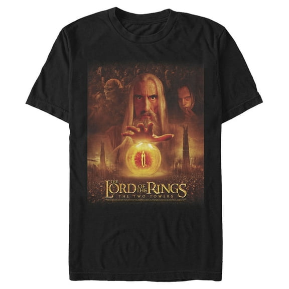 Men's The Lord of the Rings Two Towers Saruman and the Eye of Sauron  Graphic Tee Black 3X Large