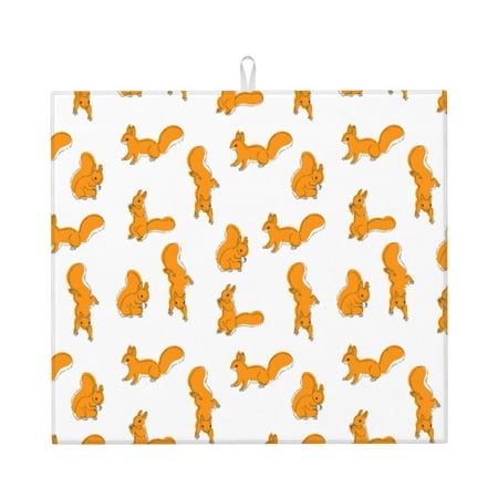 

Lukts Cartoon Squirrel Print Ultra Water Dish Drying Mat Slip Resistant Pad for Sink Dishes or Under Rack Kitchen Counter Accessories