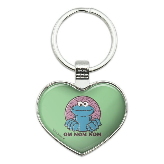 Sesame Street Cookie Monster Om Nom Nom Keychain Heart Love Metal Key Chain Ring