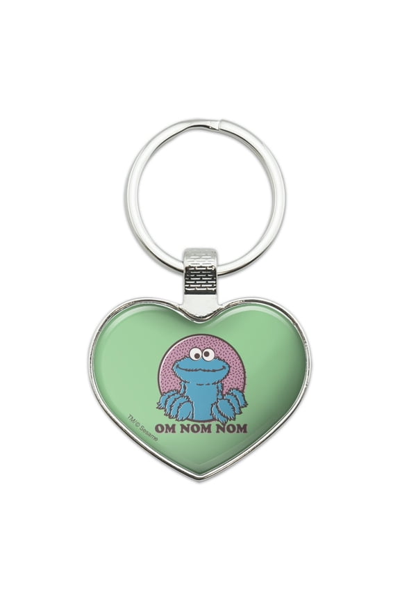 Sesame Street Cookie Monster Om Nom Nom Keychain Heart Love Metal Key Chain Ring