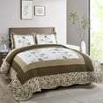 thumbnail image 3 of Home Soft Things 3 Piece Dorset Floral Patchwork Bedspread Set - Coffee - Queen (90" x 90"), 3 of 10