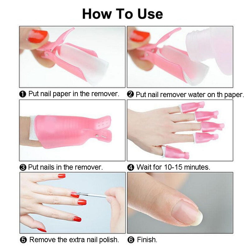10PCS Plastic Nail Art Soak Off Clips UV Gel Polish Remover Wrap Caps -  
