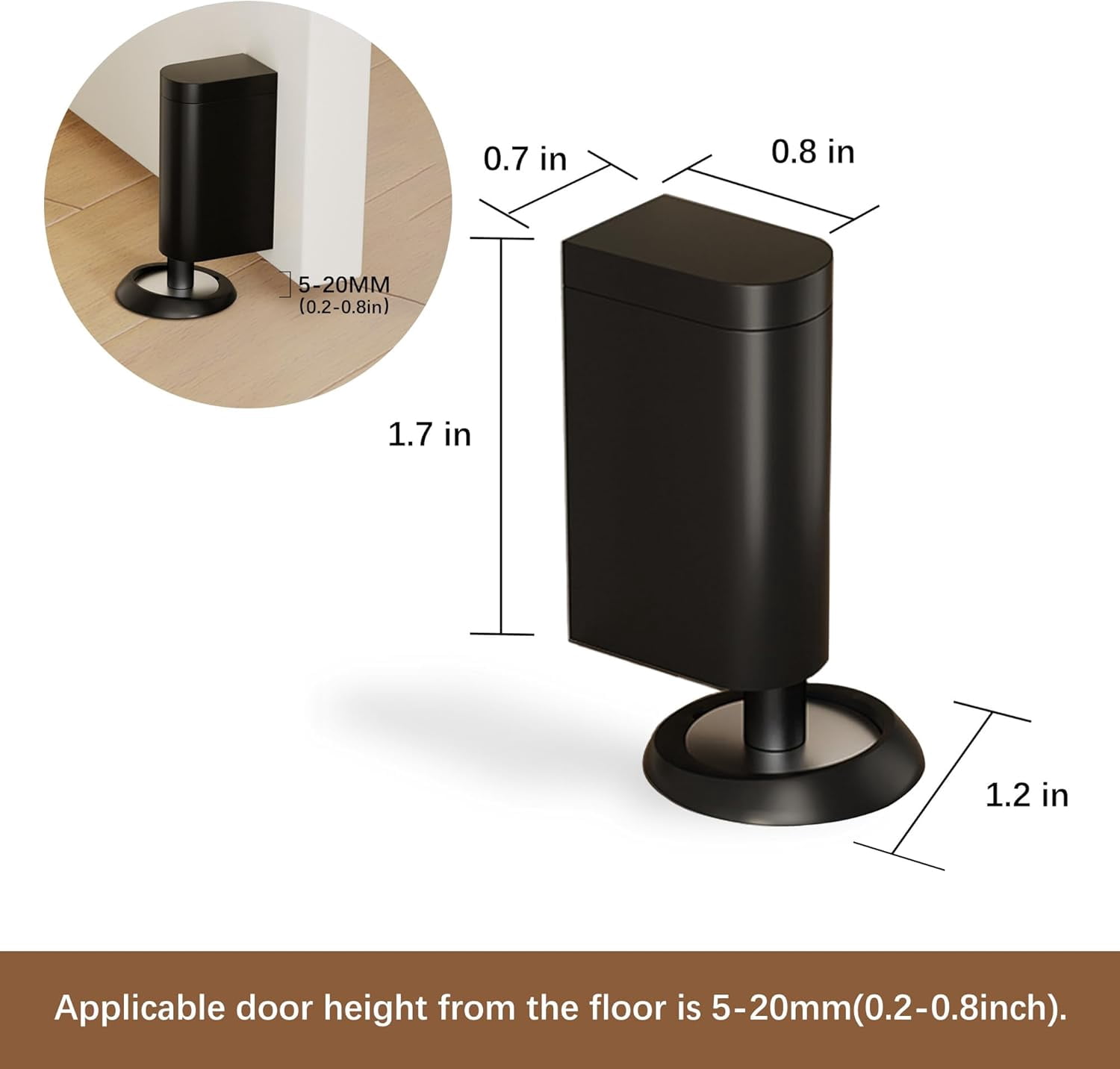 JJEAN-Windproof Magnetic Door Stoppers No Drilling Door Stop Strong Magnet Keep Door Open Door Catch Holder Wall Protect with Screws and 3M Adhesive, Matte Black, 1 Pack