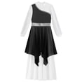 thumbnail image 6 of YiZYiF Girls Metallic Color Block Church Praise Dance Dress Long Sleeve Worship Liturgical Tunic Black 8, 6 of 7