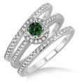 thumbnail image 2 of 2 Carat Emerald & Diamond Trio set Halo Ring on 10k White Gold, 2 of 2