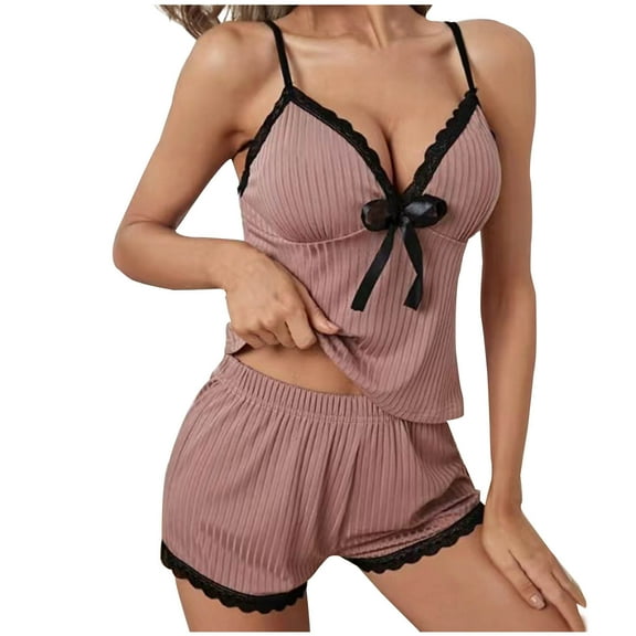 YWDJ Sleepwear for Women Shorts and Tops Purple Lace Lightweight Solid Sleeveless Tank Tops 2 Piece Shorts V Neck Pajamas L