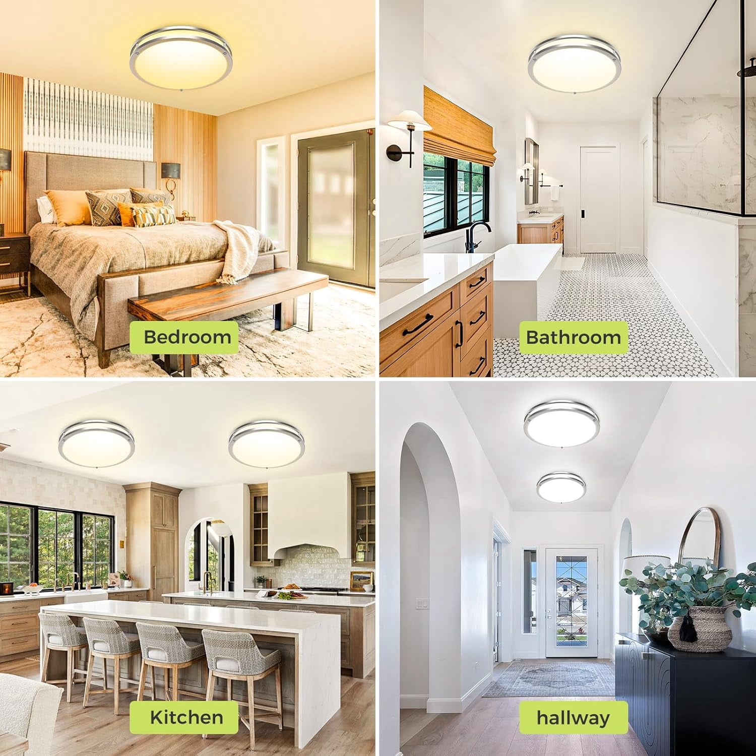 13 Inch Dimmable LED Ceiling Light, 24W Flush Mount Fixture with Adjustable Color Temperature for Kitchen, Bedroom and Bathroom