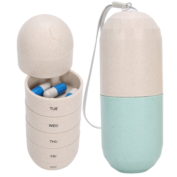 Estuche Para Pastillas De 7 Días, Estuche Portátil Semanal Para Medicamentos De Fibra De Grano A Prueba De Humedad, Para Viajes De Pastillas