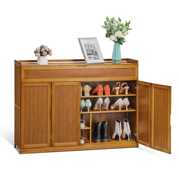 MoNiBloom Bamboo 5 Tiers Shoes with Door, 24 Pairs Organizer