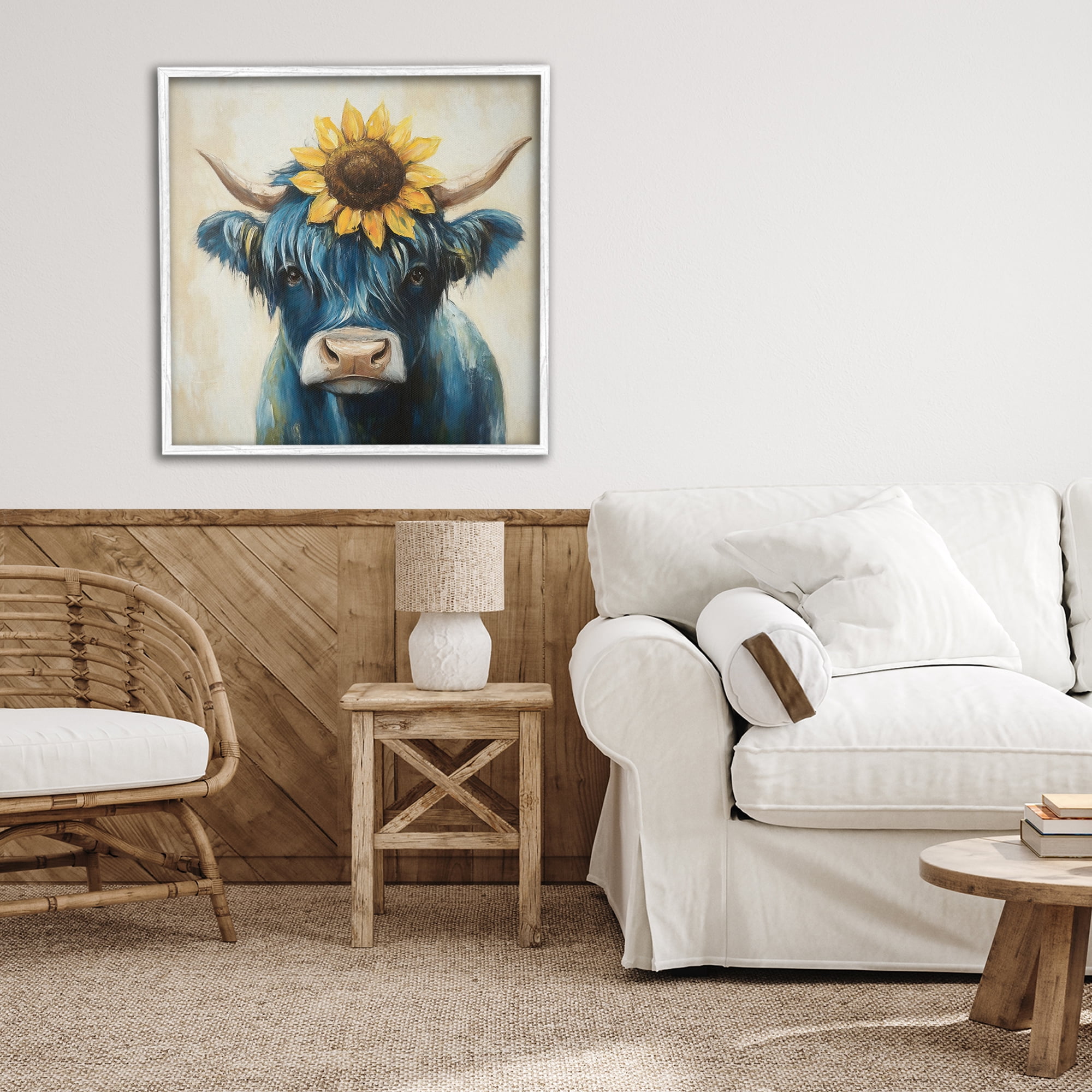 Stupell Industries Pastoral Sunflower Highland White Framed Giclee Art, design by Tina LeCour