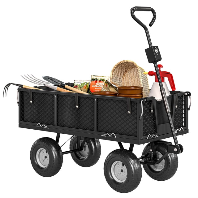 Outsunny Garden Wagon Cart with Removable Liner, Quick-Release Sides