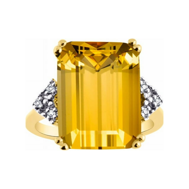 RYLOS Bagues pour Femmes en Or Jaune 14K Designer Bague Pierre Précieuse Taille Émeraude 16X12MM et Diamant Novembre Citrine Bijoux Taille 9