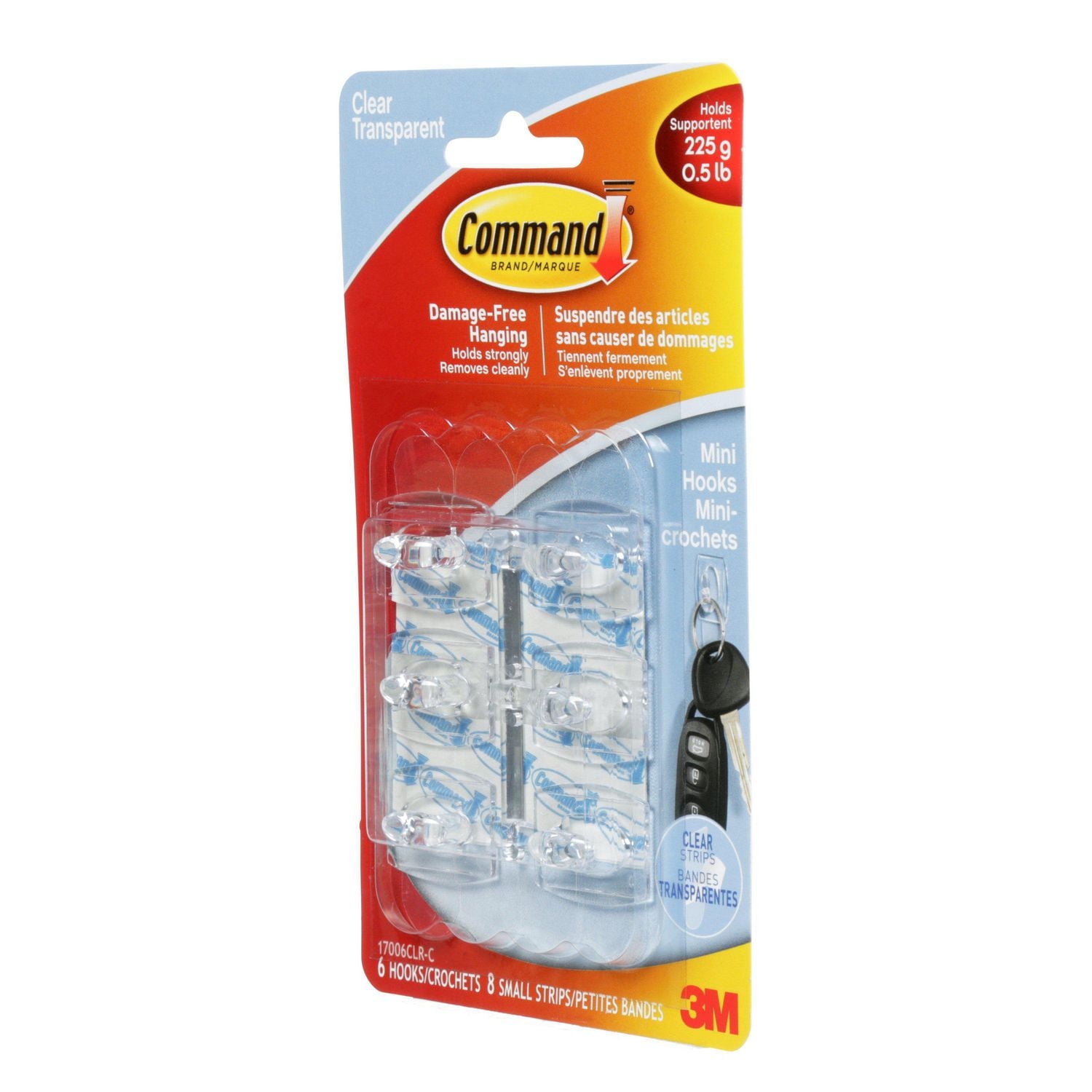 Mini-crochets Command(MC) 17006CLR-C, Transparent, Petit, 6 Crochets/8 Bandes/Paquet Crochet Command(MC)17006CLR-C