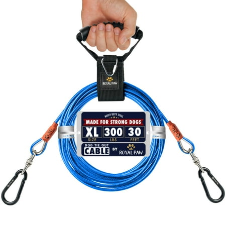 ROYAL PAW Dog Tie Out Cable ATT1- Tie Out Cable for Dogs (up to 300 lbs) - Use Dog Tie-Outs & Stakes for Outside - Best Heavy Duty Dog Leash for Large Dogs (30ft - Blue Cobalt)