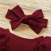 Kayannuo Baby Girl Clothes Long Sleeve Fall Winter Newborn Baby Girl Clothes Infant Outfits Ruffle Sleeve Romper Bodysuit Floral Pants Toddler Girl Outfits,Red