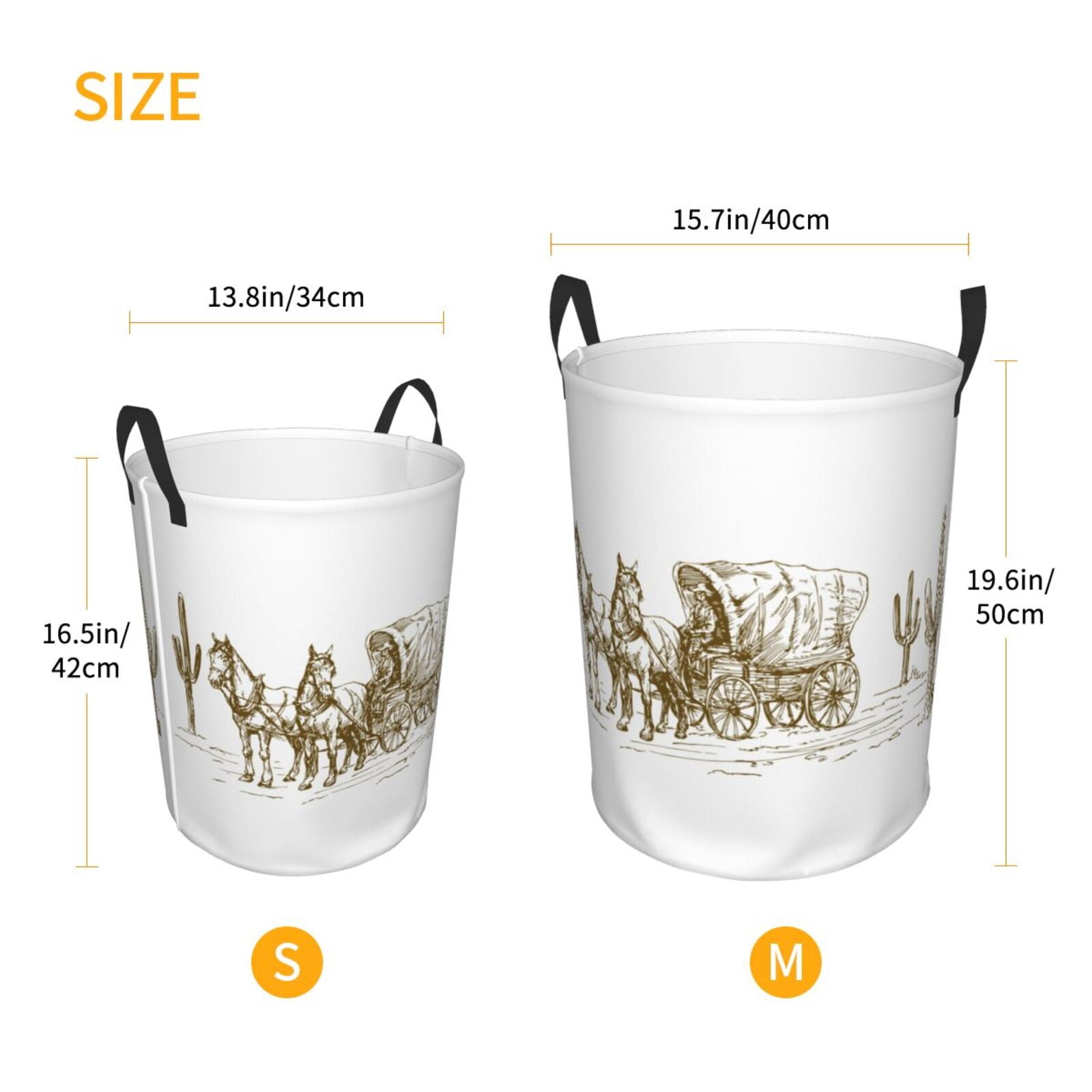 Large Laundry Basket with Handles - Western Scenery With Old Wagon Kids Baby Dirty Clothes Laundry Hamper for Bedroom Aesthetic