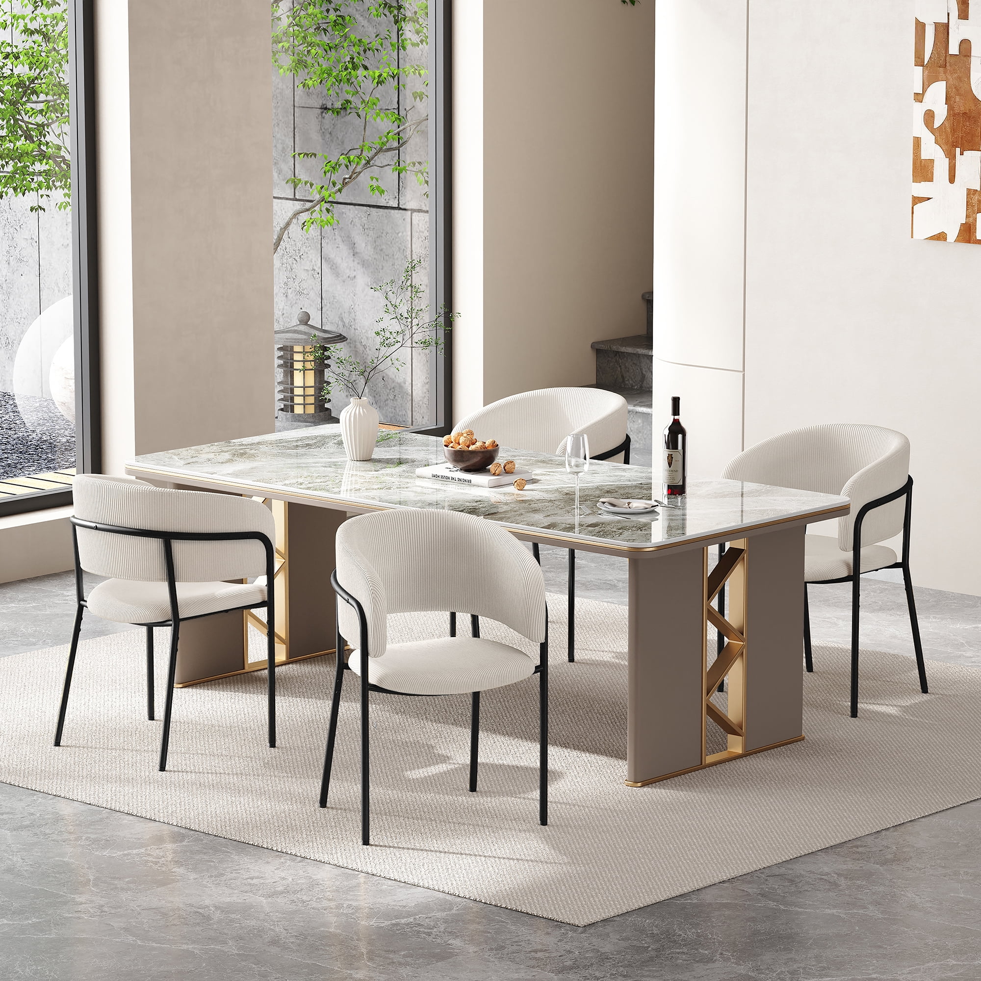 Noble House HORIZON Modern Side Chair with Angled Legs Adjustable Feet(Beige)