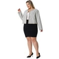 thumbnail image 3 of DARING DIVA Plus Size Plaid Tweed Blazer Collarless Open Front Jacket 2X White, 3 of 6