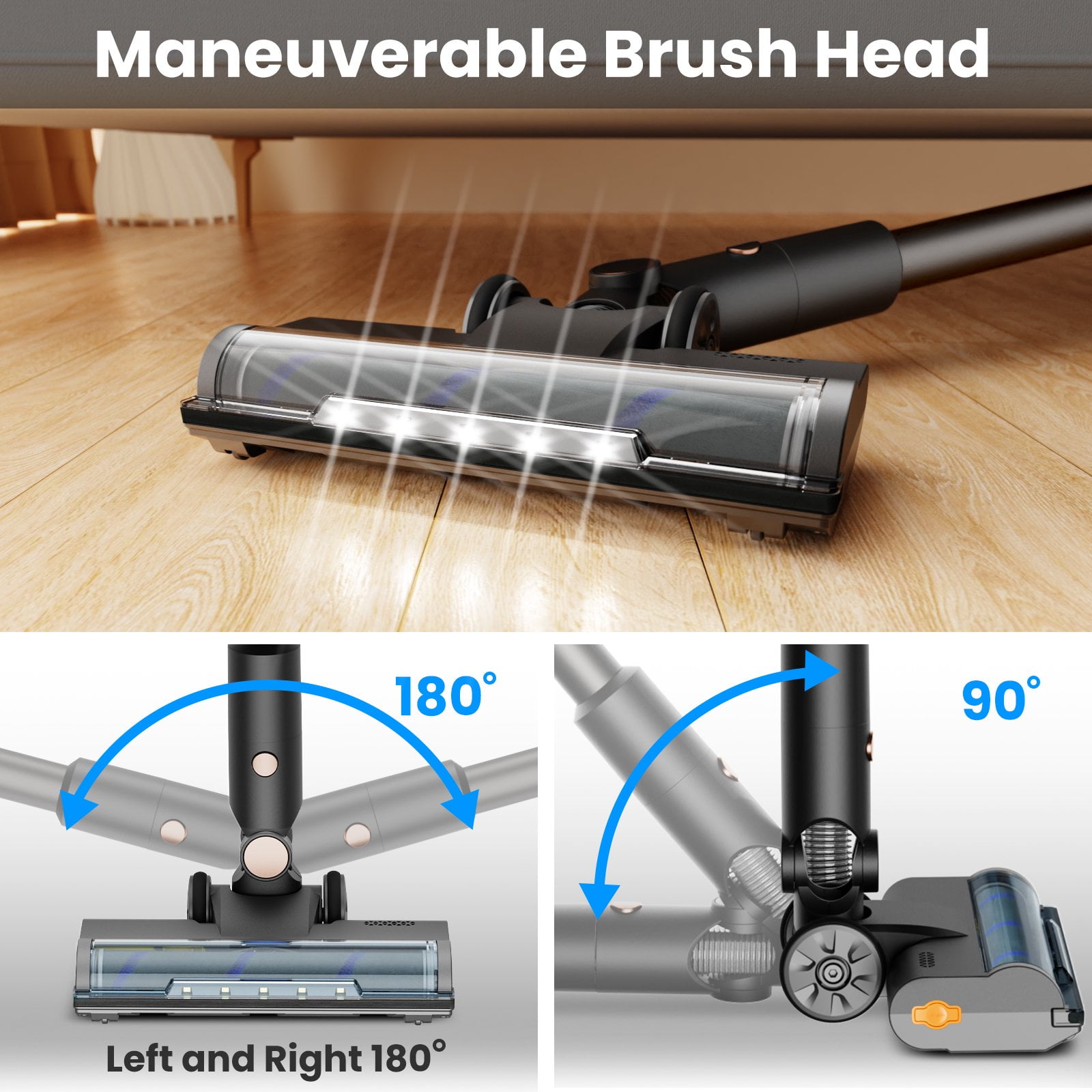 Moifoi Cordless Stick Vacuum Cleaner Lightweight Bendable ,Powerful Suction, Up to 50mins Runtime, Anti-Tangle, Lightweight Wireless Vacuum for Carpet Hard Floor Pet Hair,gray