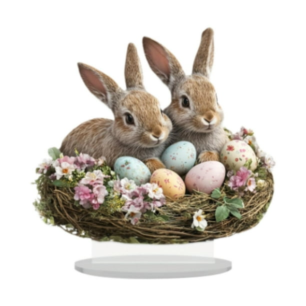 Decoración de huevos de conejo de Pascua en 2D, letreros acrílicos, colecciones, decoración del hogar Estilo I