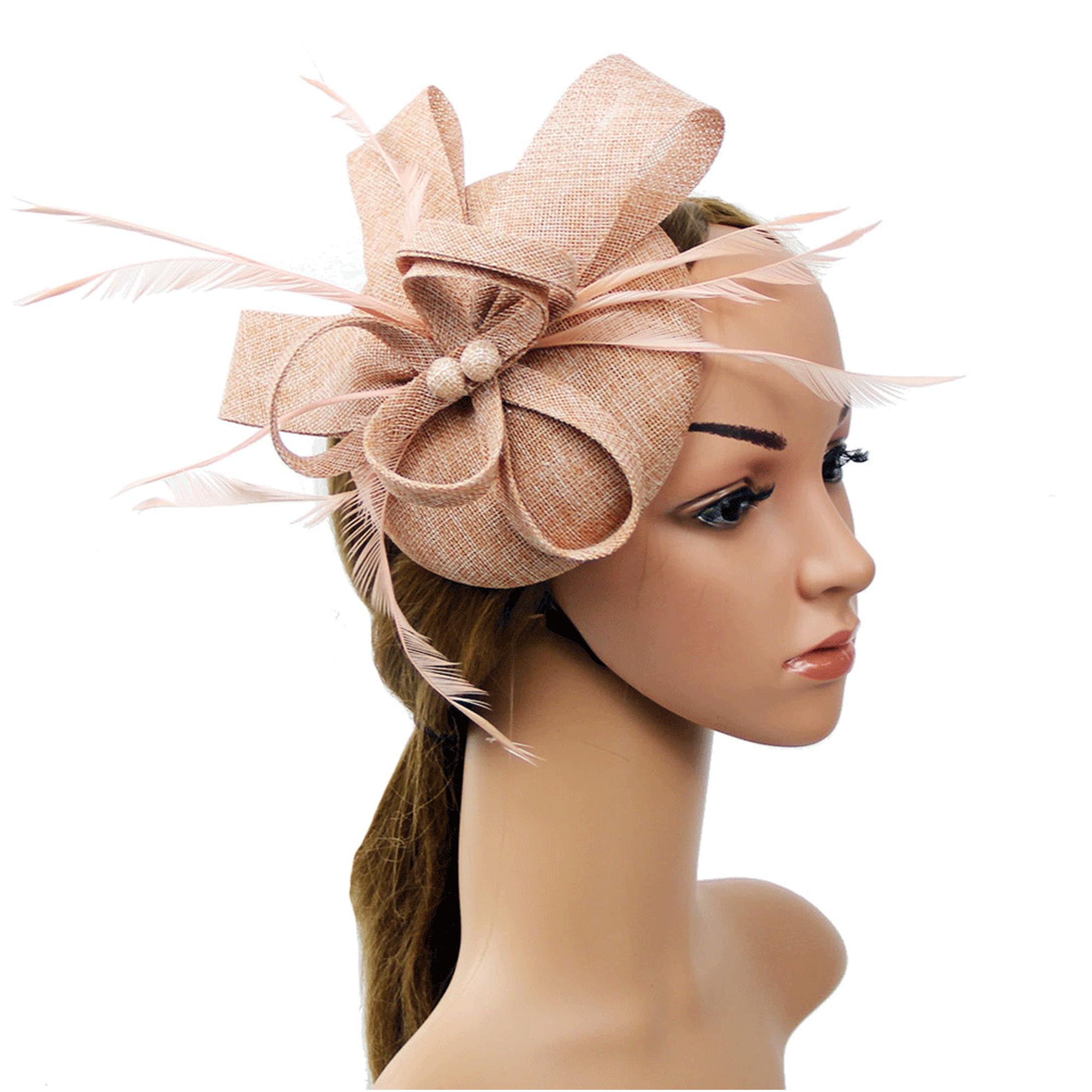 Yellow Gold Feather Pillbox Hat Hair Fascinator Races Wedding Clip Vintage 4013 