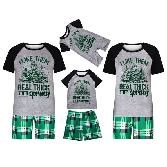 Penkiiy Matching Family Pajamas Christmas Pajamas for Family Xmas Matching Sets Short Sleeve Shirts and Plaid Shorts Santa Christmas Tree Sleepwear Two-piece Sets Gray 12-18 Months