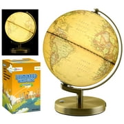 Little Chubby One 13 Inch Retro Illuminated LED World Globe - Educational and Decorative Piece - Informative Easy to Read Vintage Light Up Globe with Stand Perfect for Learning and Night Light