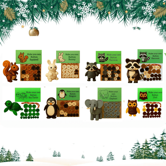 DIY Button Highland Cow Craft Kit, Animal Theme Fun Christmas Button Christmas Tree Ornament Kit with Turtle, Owl, Rabbit, Christmass Tree Hanging Decorations, DIY Ornaments Kits(4Pcs(Random1))