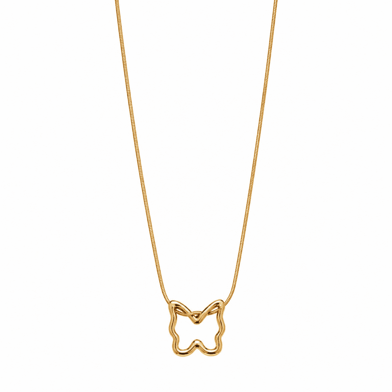 Apex Global Hub - Butterfly Outline Pendant Necklace, Elegant Open-Wing Charm with Smooth Chain, Polished Warm Metallic Finish