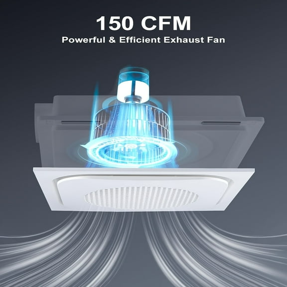 Bathroom Exhaust Fan With Light, 150 CFM 1.0 Sone Bathroom Fan With Light Combo, 40W Bathroom Fan With LED Relax Light, White