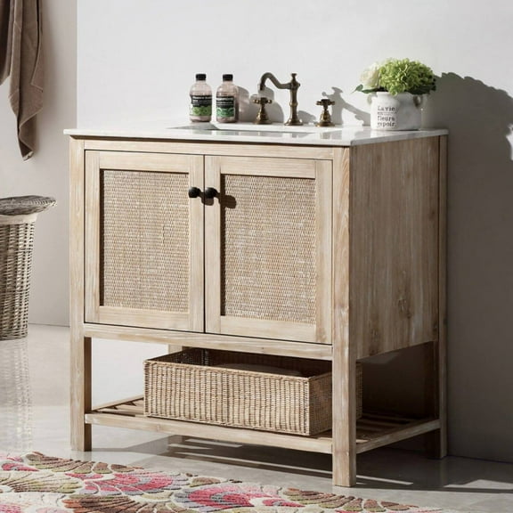 Legion Furniture 60" Contemporary Fir Wood Sink Vanity with Marble Top in White