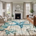 thumbnail image 2 of 8x10 Area Rugs Teal Starfish Coastal Non-Skid Rubber Backing Large Rectangle Rugs - Living Room Bedroom Home Office, Summer Beach Nautical Retro Indoor Floor Mat Carpets Washable Rug, 2 of 9
