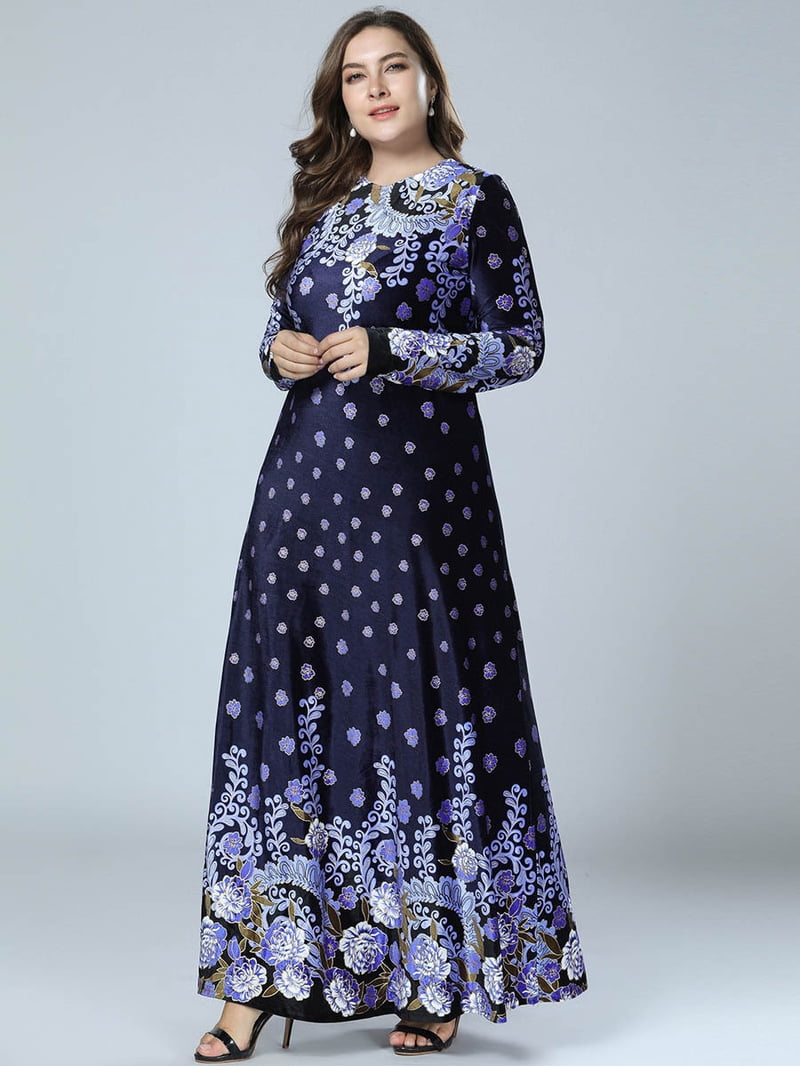 Dubai Velvet Elegant Dress Muslim Arabic Dress Pakistani Modest Maxi Dress  Turkey Long Sleeve Maxi Dress Muslim Maxi Dress African Elegant Maxi Dress  - Walmart.com