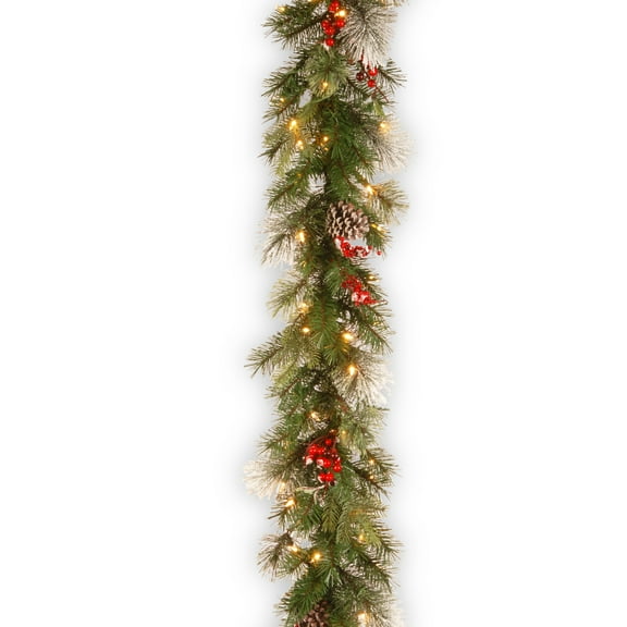 National Tree 9 ft Wintry Berry Garland with Clear Lights