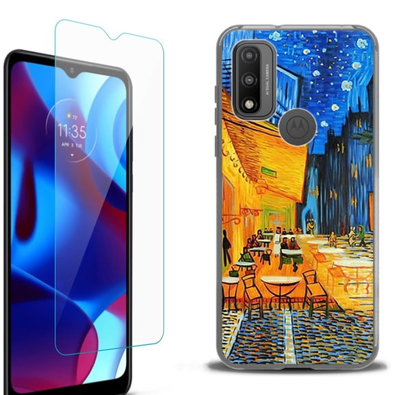 Slim-Fit Fashion Phone Case for Motorola Moto G Pure, with Tempered Glass Screen Protector, by OneToughShield ® - Cafe Terrace