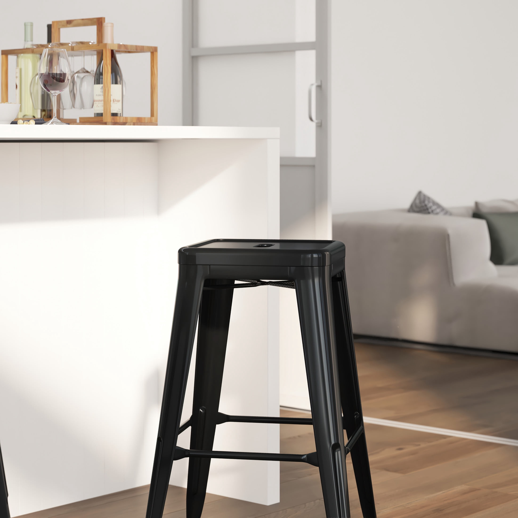 Merrick Lane Indoor-Outdoor Bar Stool, Black
