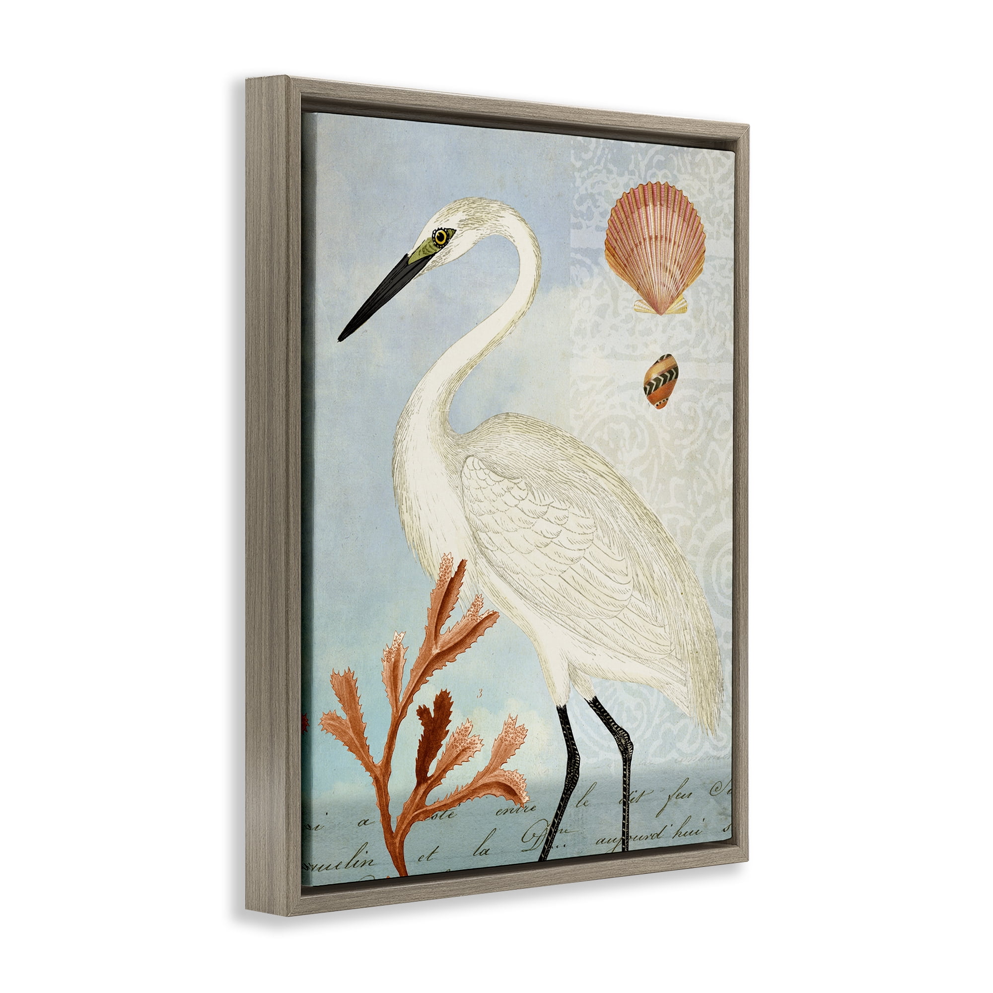 Stupell Industries Traditional Egret Aquatic Motif Animals & Insects Painting Brown Floater Framed Canvas Art Print Wall Art, 25 x 31