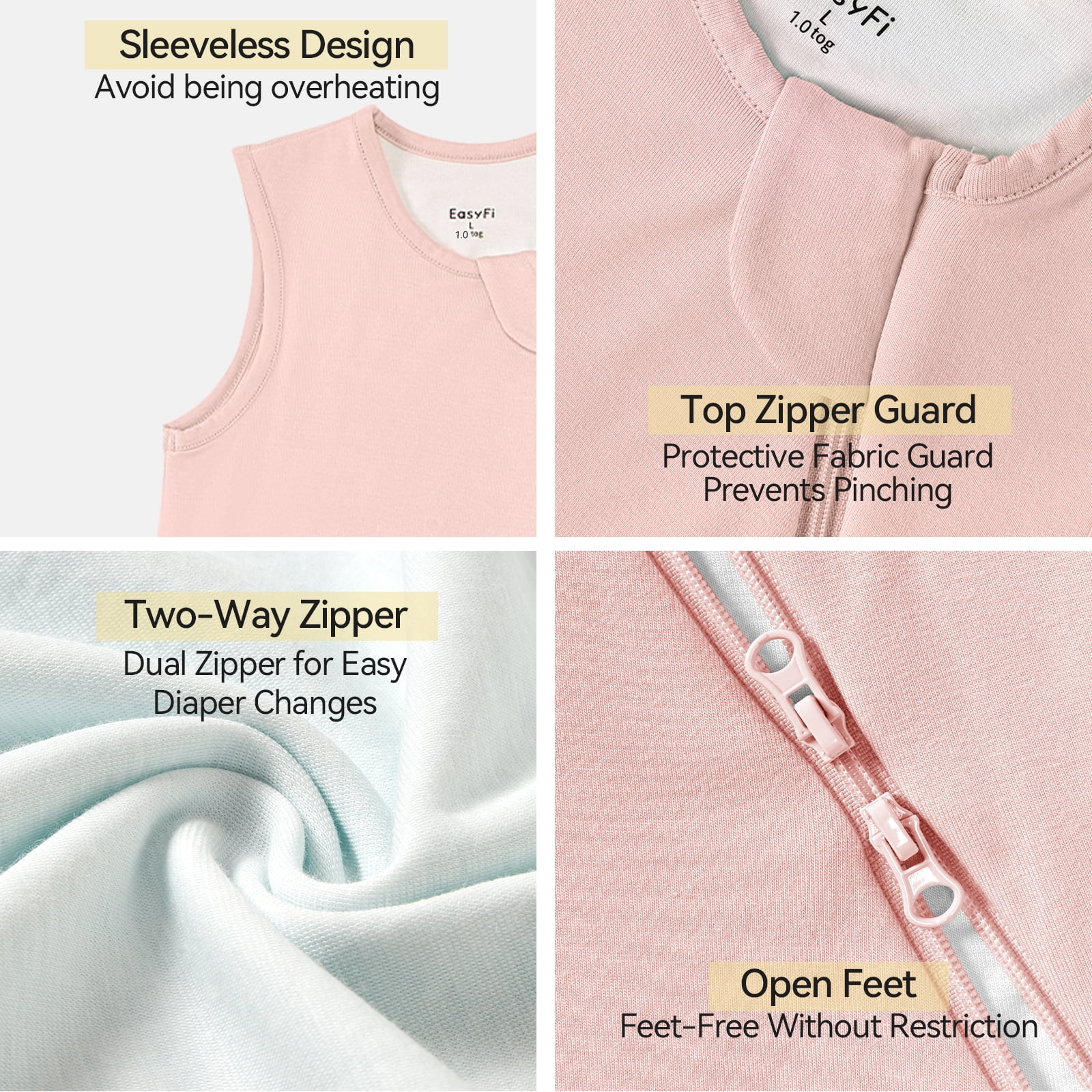 Easyfi Toddle Sleep Sack with Legs 36-48M (3T-4T) Ultra Soft Bamboo Wearable Blanket with Feets, 2-Way Zipper