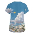 thumbnail image 4 of Medical Scrubs Women Cloud Printed Stretch Fashion Nurse Working Uniform, Cozy V Neck Short Sleeve Pocket Tunic Tops Light Blue XXXXXL, 4 of 5