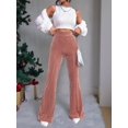 thumbnail image 4 of Women'S Velvet Elastic Waist Flare Leg Palazzo Long Pants Trousers Pink L, 4 of 9