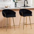 thumbnail image 3 of 26" Counter Height Bar Stool, Velvet Upholstered with Hand-Wave Back, Golden Chrome Base & Footrest, Modern Kitchen Island Stool, Black, 3 of 8