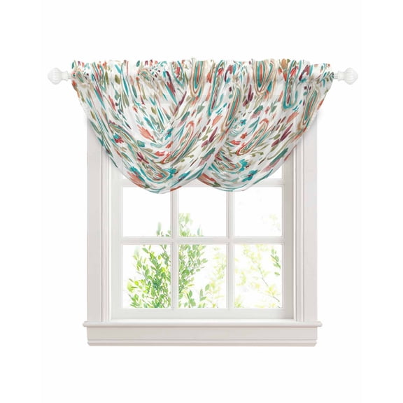 Boho Flower Sheer Waterfall Valance Curtains for Window, Spring Watercolor Paisley Floral Leaf Plant Rod Pocket Sheer Topper Swag Curtains for Living Room, Kitchen 38.5"W x 47.2"L, 2 Panels