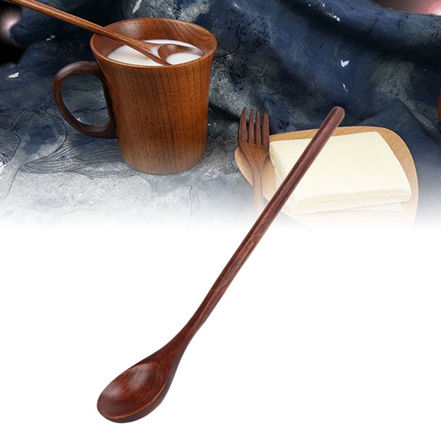 Wooden Spoons, Strong Durable Wooden Coffee Spoon Easy Cleaning Delicate Fine Workmanship Safe Long Handle for Plate Decoration for Mixing