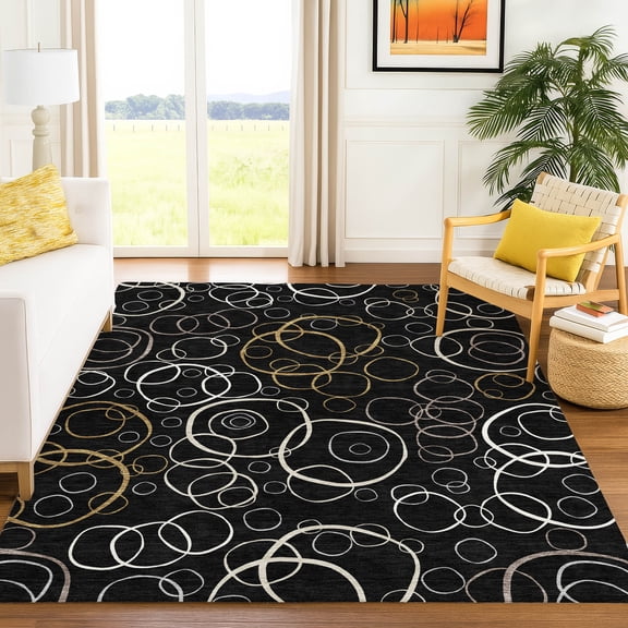 Addison Rugs Chantille Indoor/Outdoor Transitional Geometric Black Machine Washable Rectangle Rug, 10' x 14'